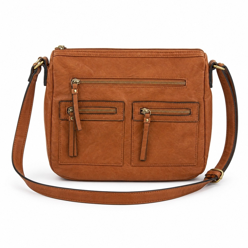 GAL Vintage Y2K Boho Brown Multi Pocket Crossbody Shoulder Bag Purse
